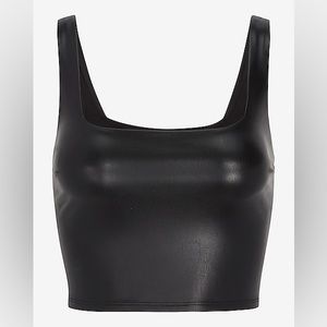 Express Body Contour Faux Leather Square Neck Cropped Tank